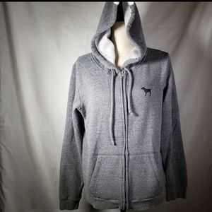 PINK victoria secret hoodie gray full zip white M